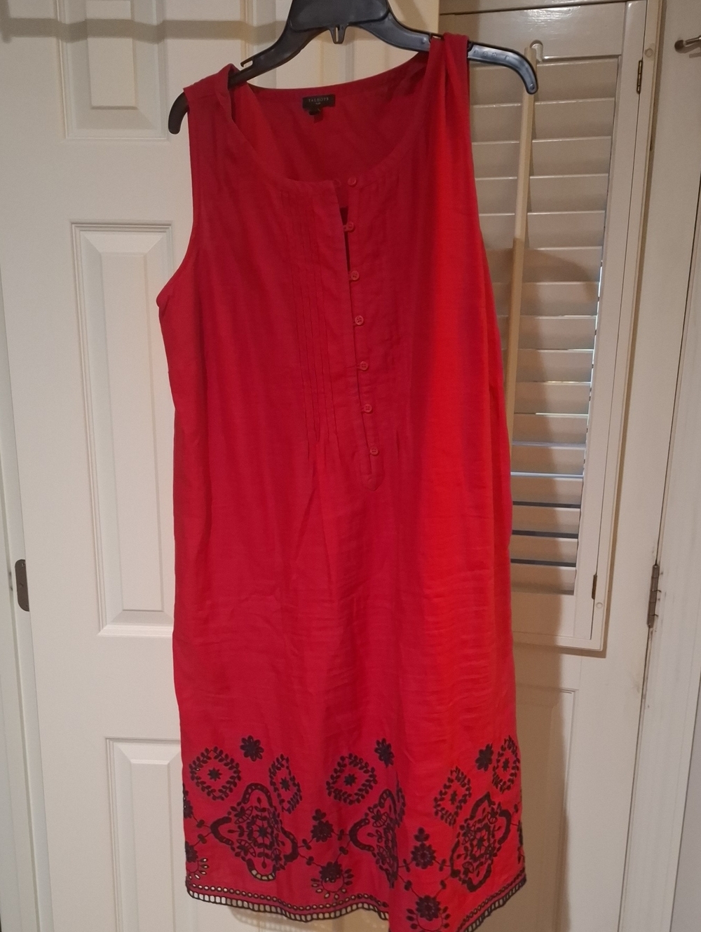 Talbots Red Sleeveless Embroidered Midi Dress
